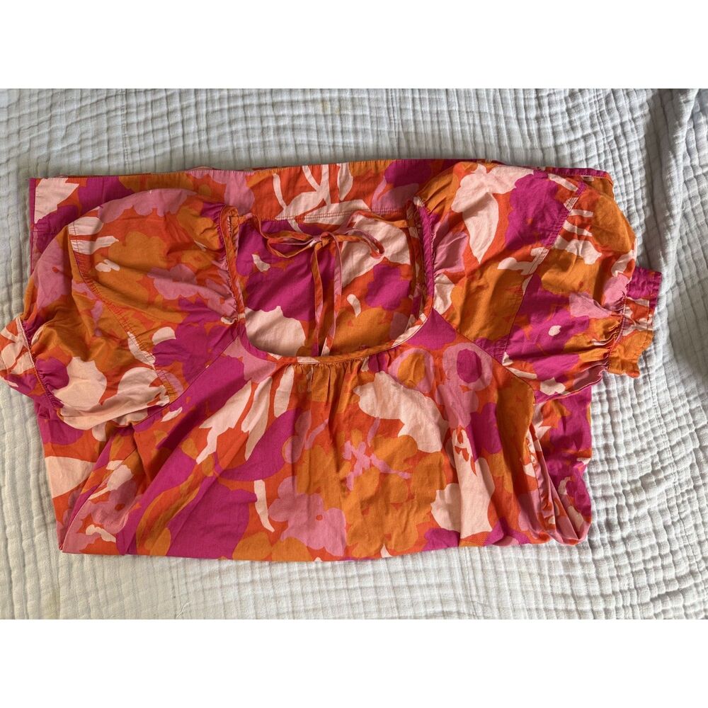 Free Assembly Pink Orange Floral Mini Babydoll Dress Women's Size M